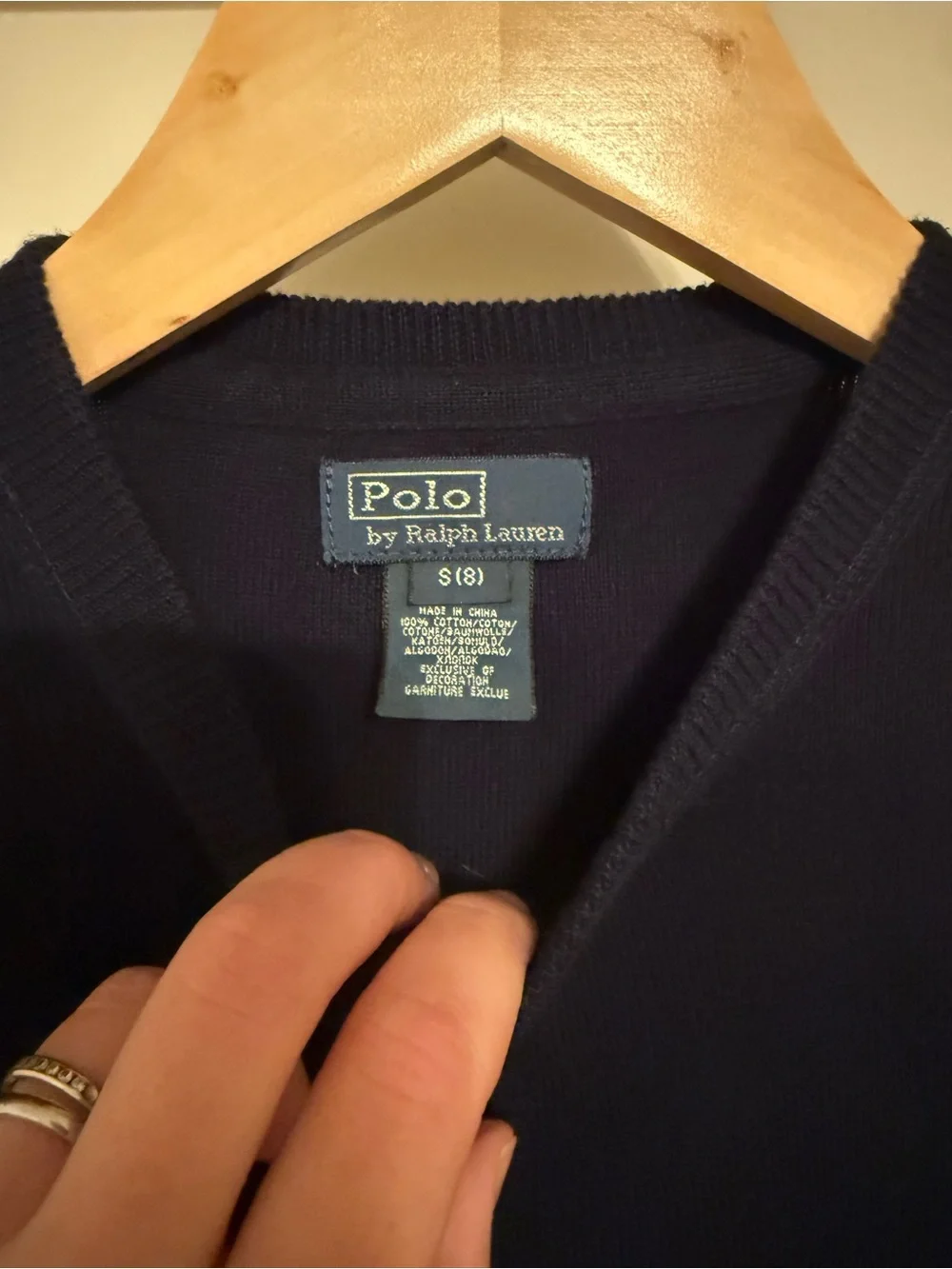 Ralph Lauren Navy Crewneck Sweater with Red Pony Embroidery